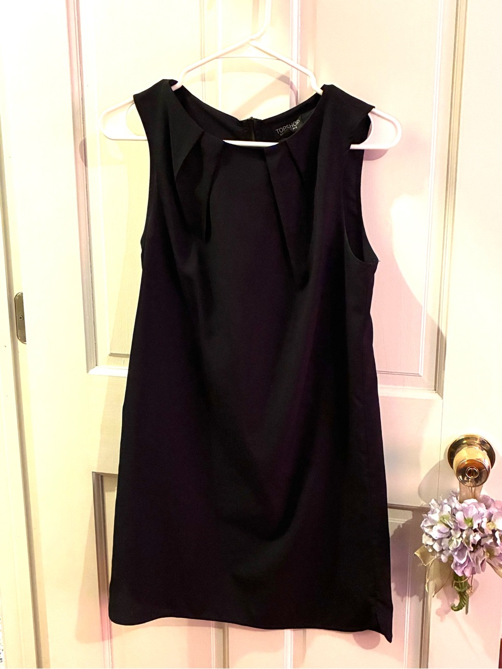 Topshop Black Sleeveless Pleated Neck Mini Dress, Size 4